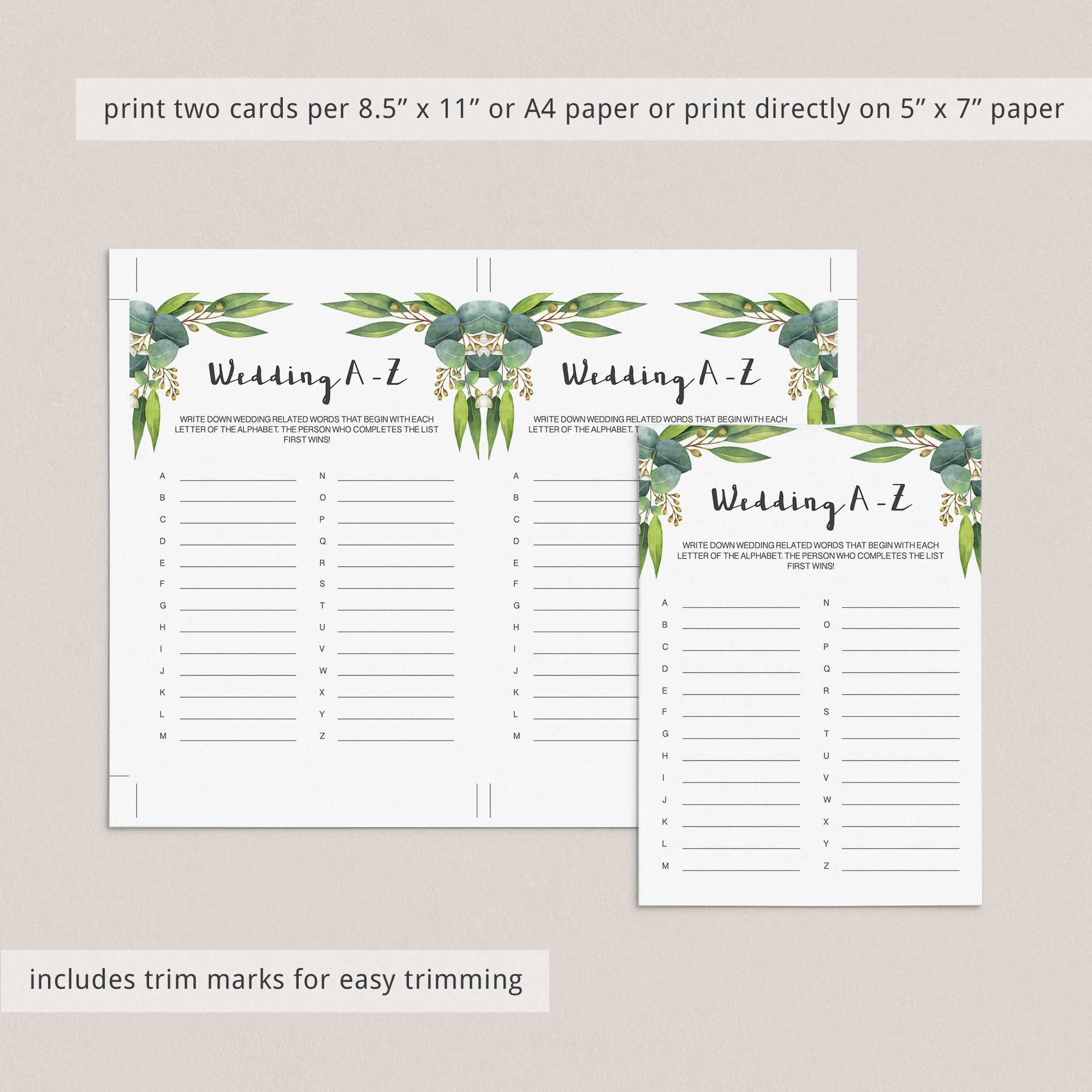 bridal shower wedding a-z game printables