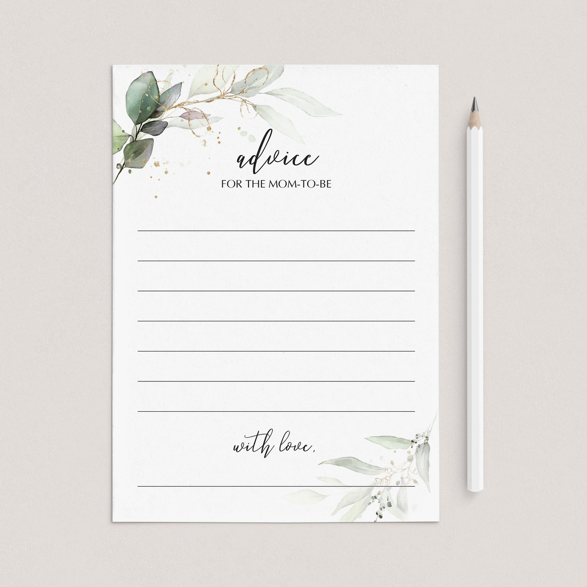 Gold and Green Baby Shower Advice Card for New Mom Printable by LittleSizzle