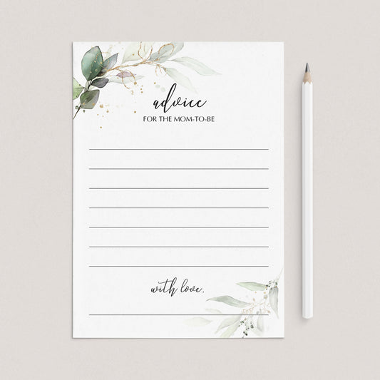 Gold and Green Baby Shower Advice Card for New Mom Printable by LittleSizzle