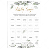 Gold And Greenery Baby Shower Bingo Cards Prefilled by LittleSizzle