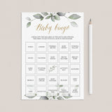 Gold And Greenery Baby Shower Bingo Cards Prefilled by LittleSizzle