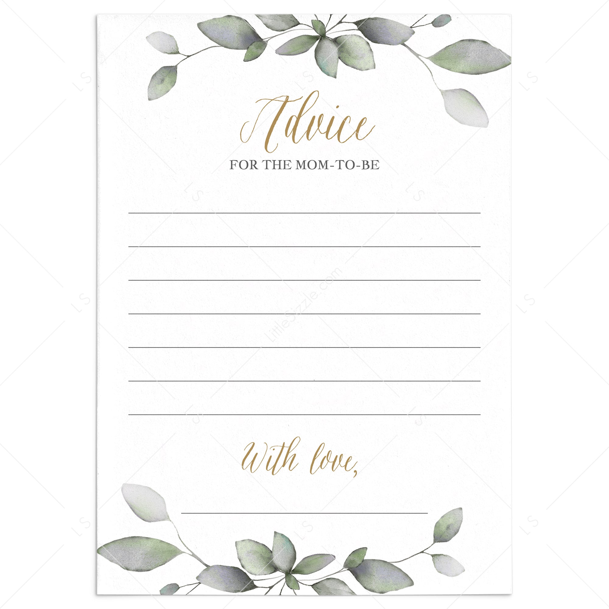 Botanical leaves baby shower advice cards by LittleSizzle