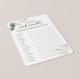 Gold & Greenery Birthday Word Scramble Game with Answers Printable