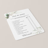Adult Ever or Never Birthday Game Printable Greenery Gold