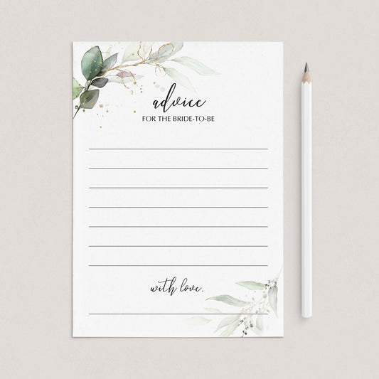 Green Foliage Bridal Shower Advice Card Printable by LittleSizzle