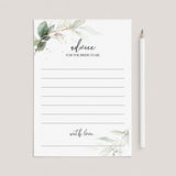 Green Foliage Bridal Shower Advice Card Printable by LittleSizzle