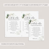 green and gold bridal shower games printables