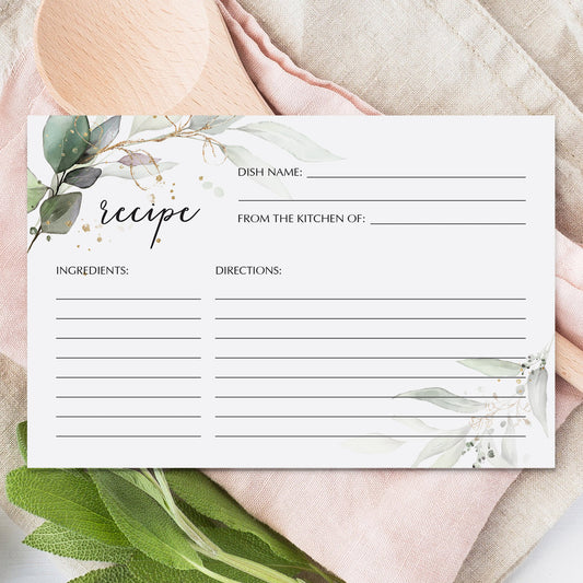 Chic Gold and Greenery Recipe Cards Printable by LittleSizzle