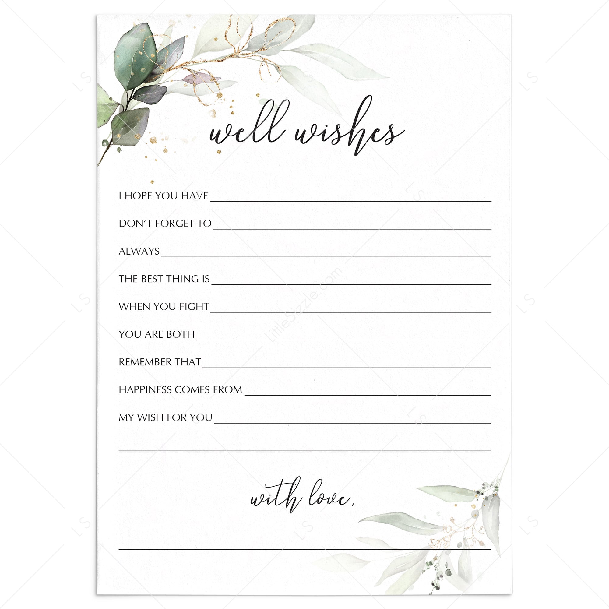 Well Wishes Cards Greenery and Gold Printable by LittleSizzle