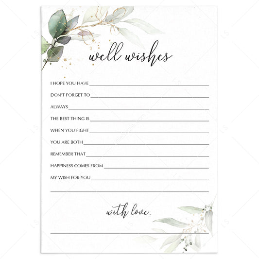 Well Wishes Cards Greenery and Gold Printable by LittleSizzle