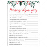 Winter Holly Baby Shower Game Nursery Rhyme Quiz by LittleSizzle