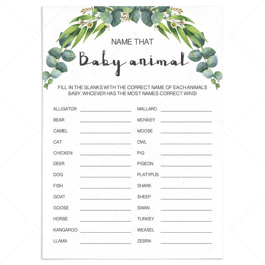 Name that baby animal game for green baby shower by LittleSizzle