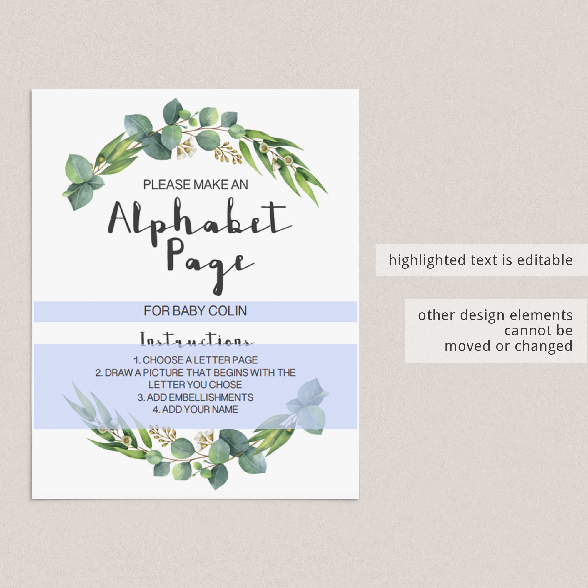 Watercolor leaves babyshower game decor by LittleSizzle