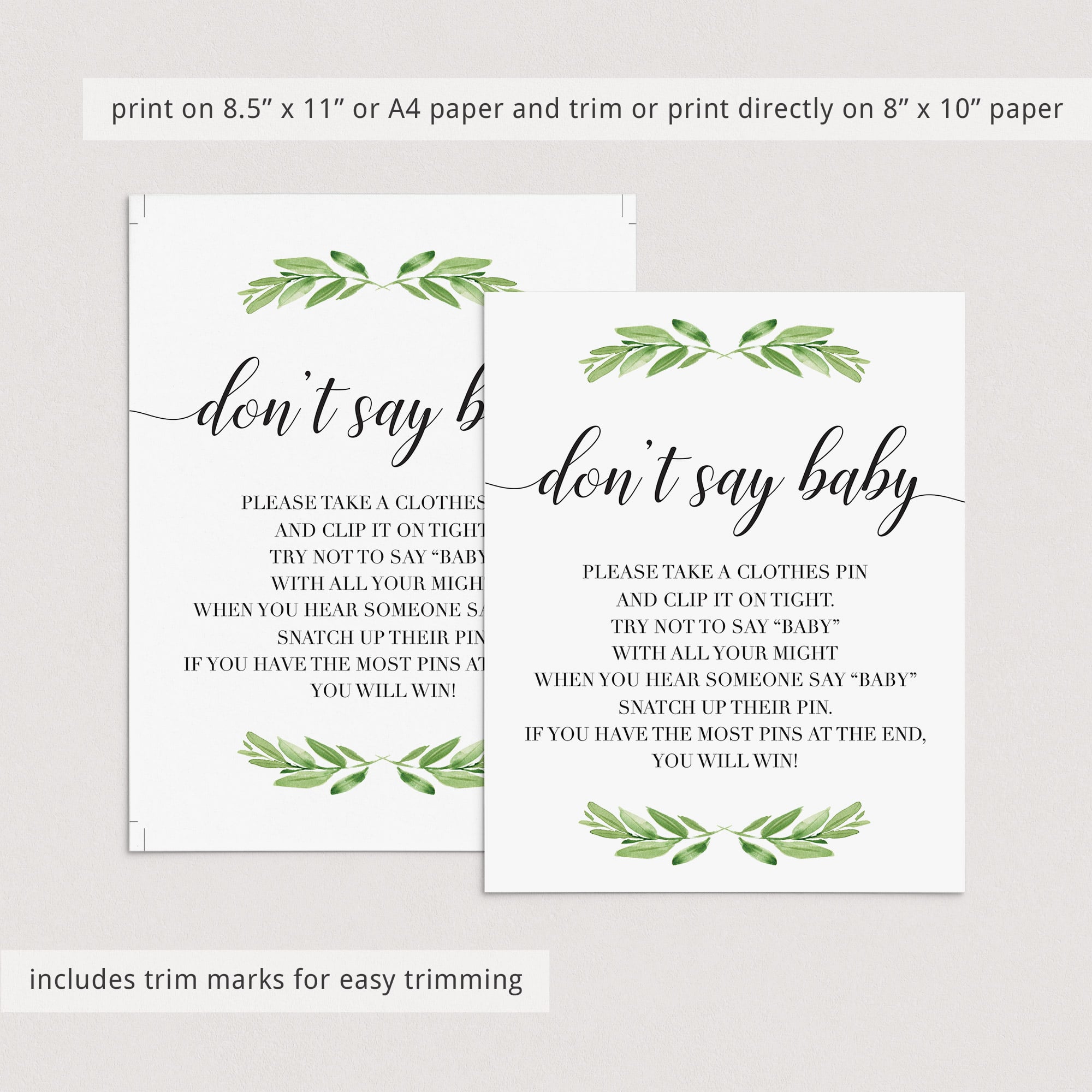 Instant download dont say baby table sign with green leaves by LittleSizzle
