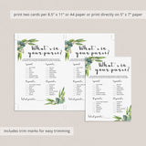 Green Baby Shower Game What's In Your Purse Printable