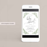 Calligraphy Baby Shower Invitation Template with Green Olive Branch