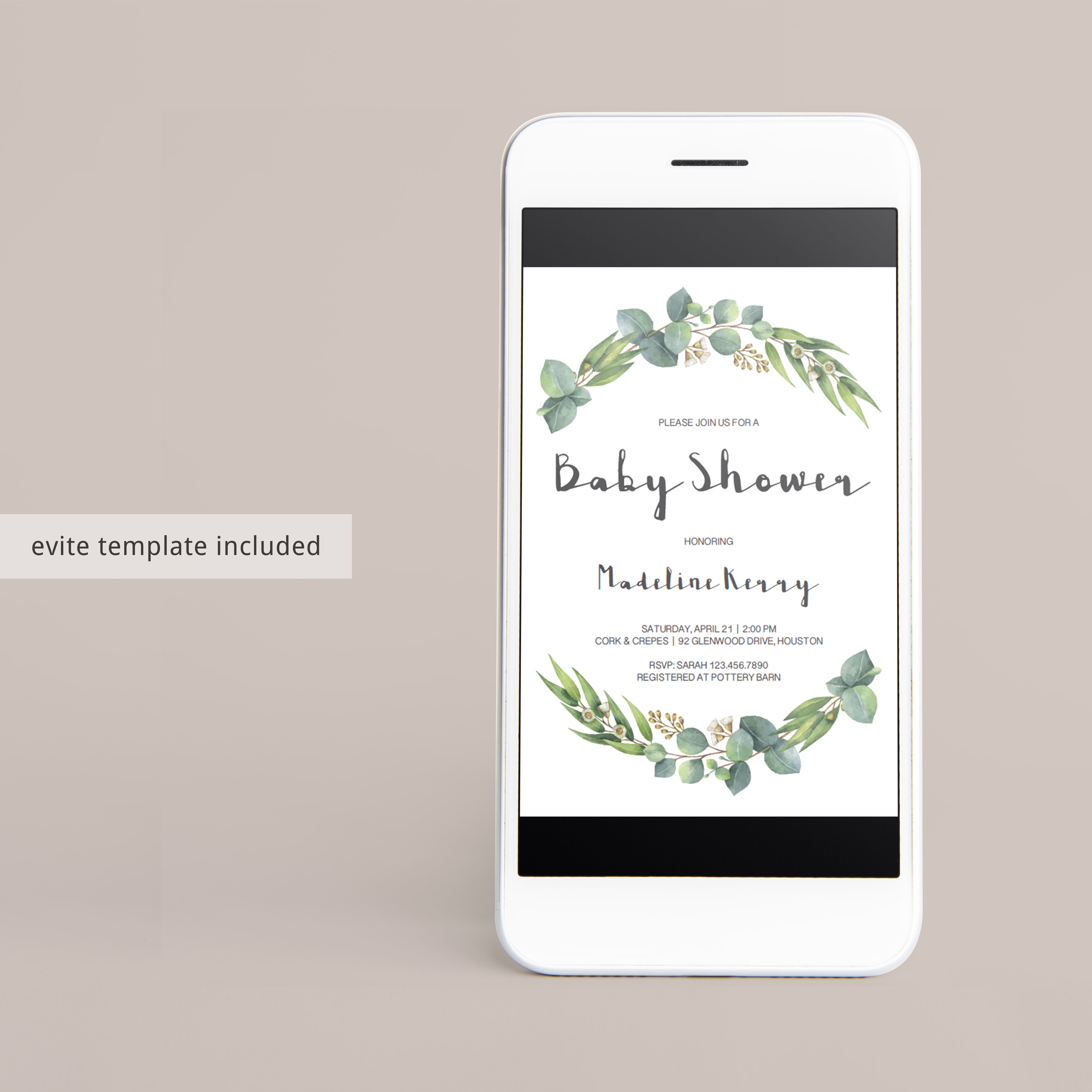 Personalized baby sprinkle invitation template with eucalyptus leaves by LittleSizzle