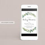 Personalized baby sprinkle invitation template with eucalyptus leaves by LittleSizzle