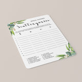 Watercolor Botanical Scattergories Bridal Shower Game