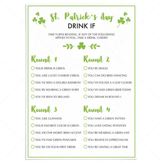 St Patrick's Day Activity For Adults Drink If by LittleSizzle