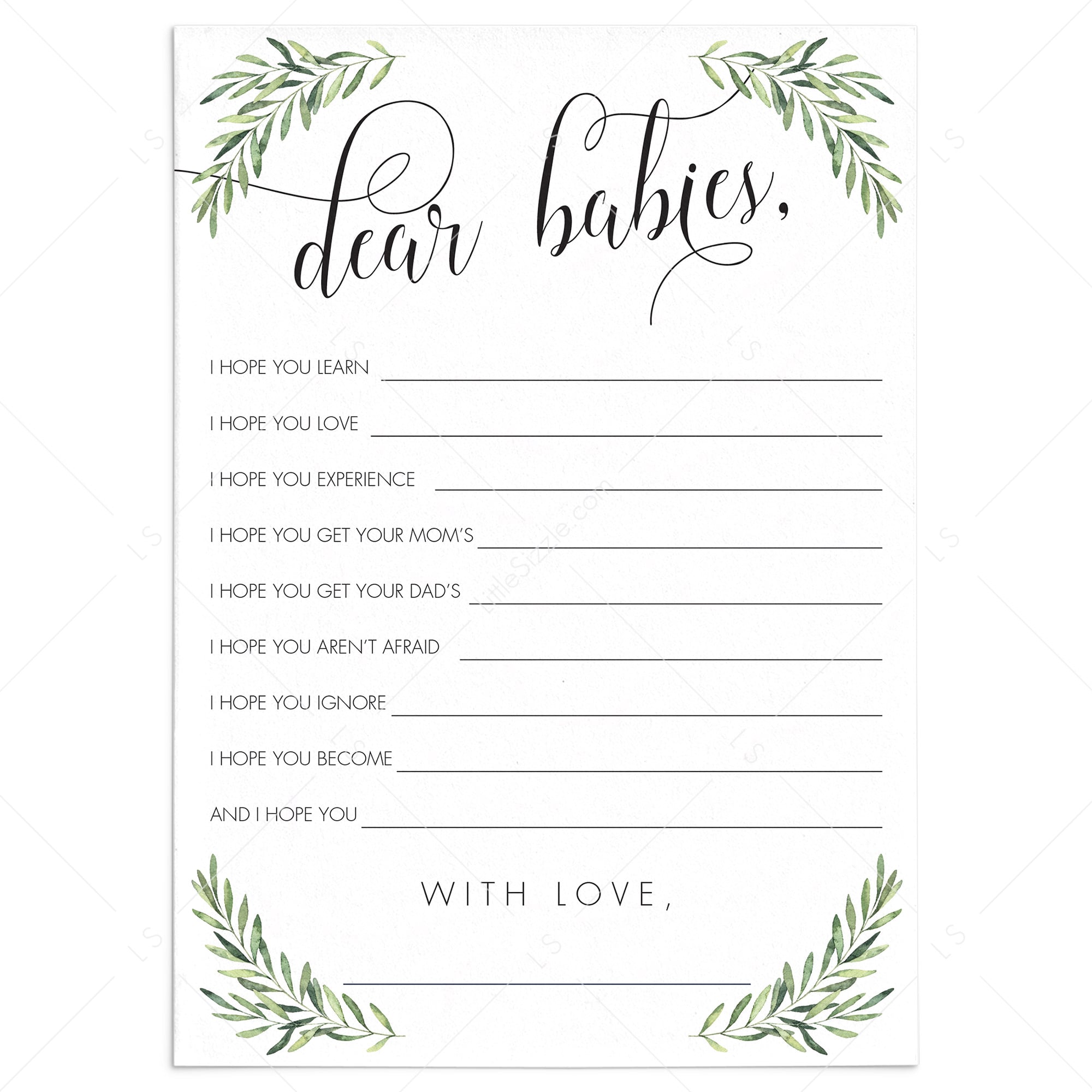 Greenery Baby Shower Wishes for Twins Printable by LittleSizzle