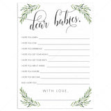 Greenery Baby Shower Wishes for Twins Printable by LittleSizzle