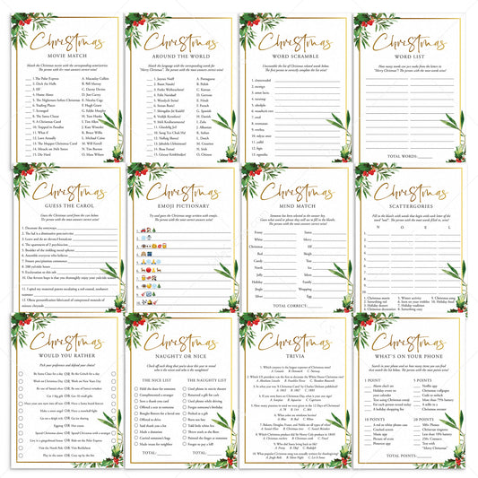 Gold and Greenery Christmas Games Bundle Printable by LittleSizzle