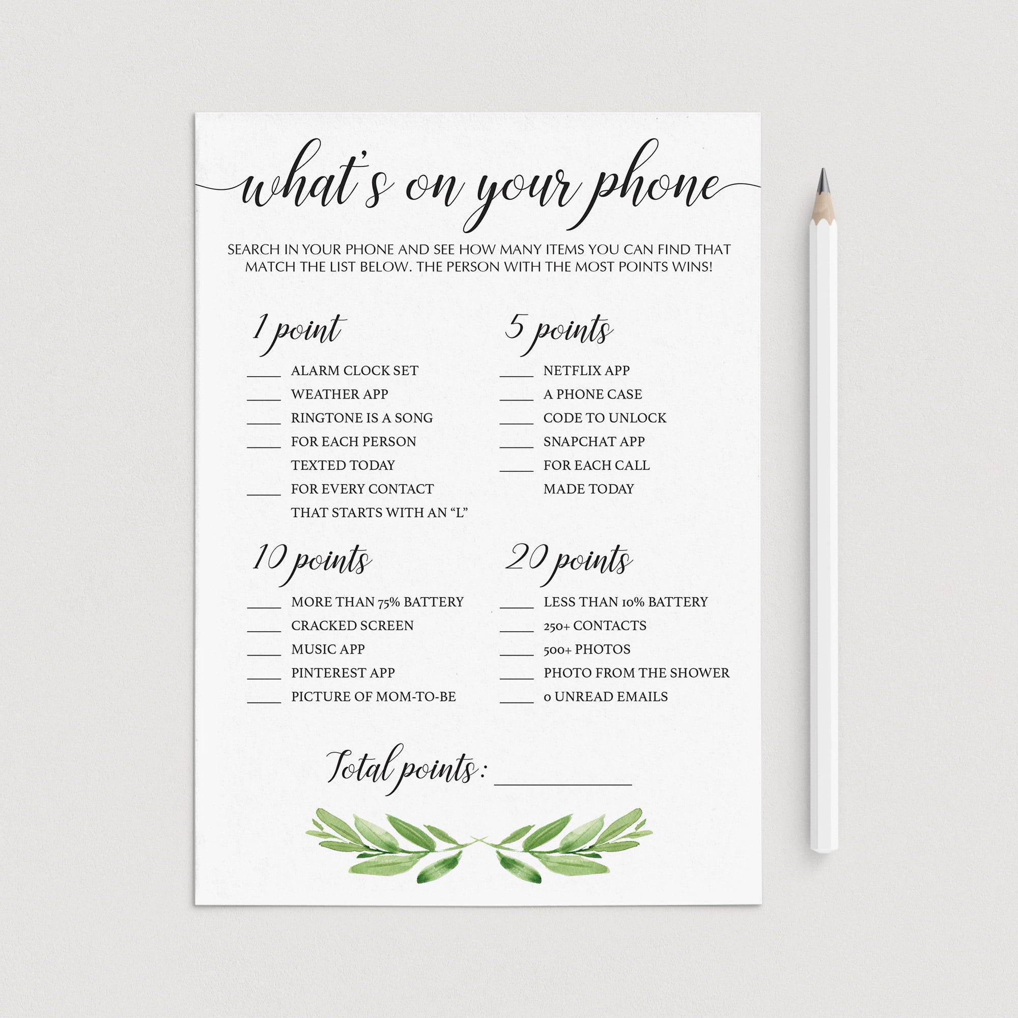 Modern baby shower games whats on your phone printable by LittleSizzle