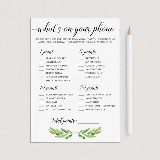 Modern baby shower games whats on your phone printable by LittleSizzle