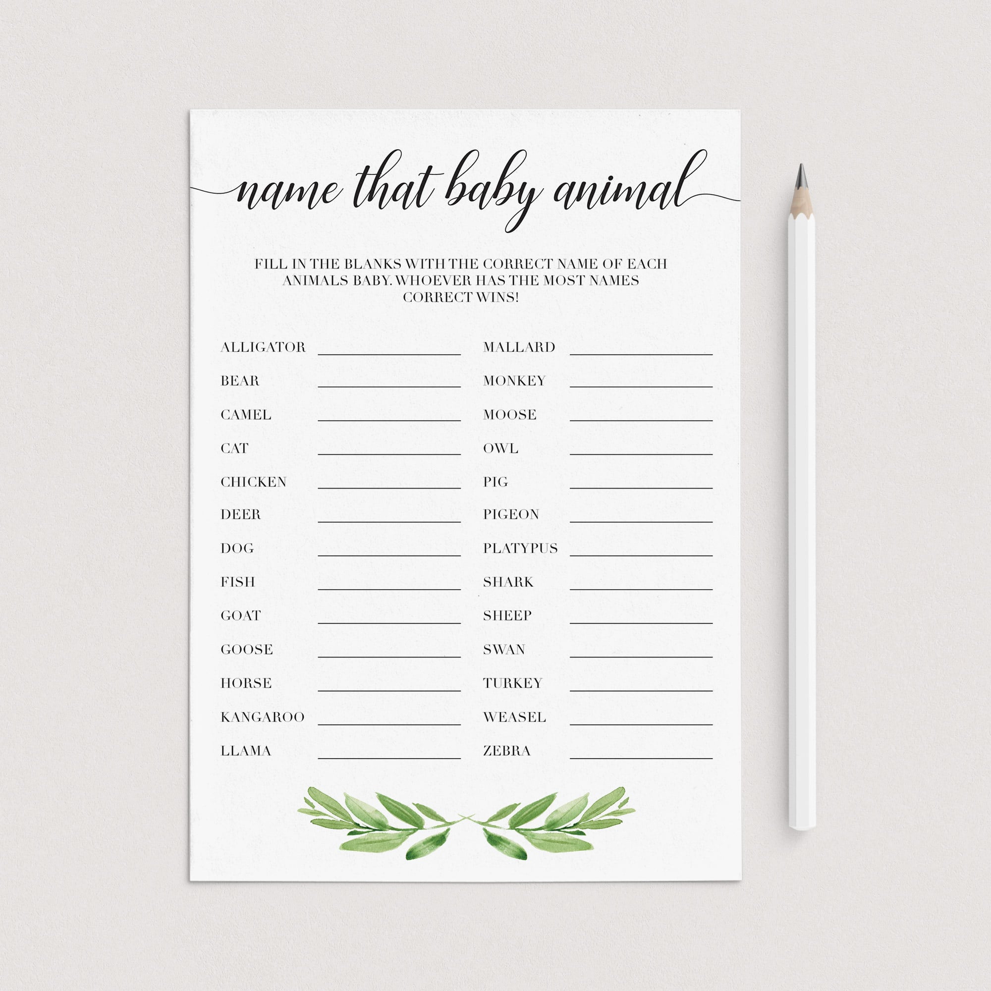 Instant download animals game answer sheet by LittleSizzle