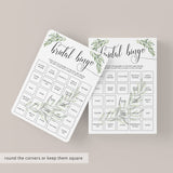 Greenery Bridal Shower Bridal Bingo Game Cards Printable