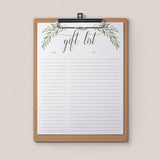 Greenery Guest & Gift List Instant Download by LittleSizzle