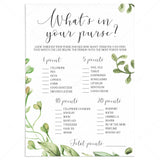 Greenery baby shower game whats in your purse printable by LittleSizzle