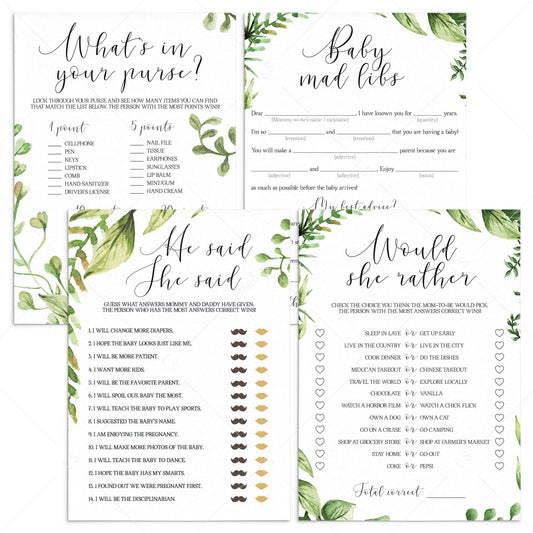 Botanical baby shower games printable package by LittleSizzle