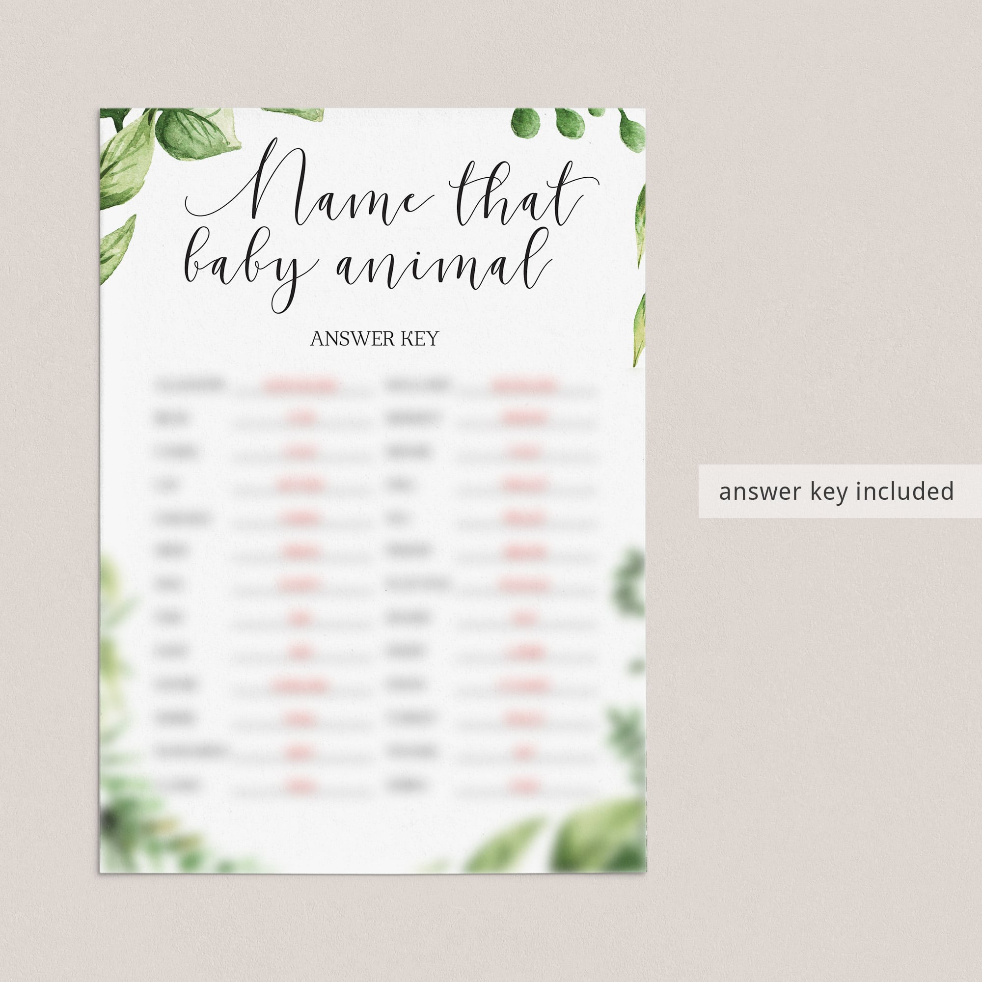 Instant download baby shower animals game green leaves by LittleSizzle