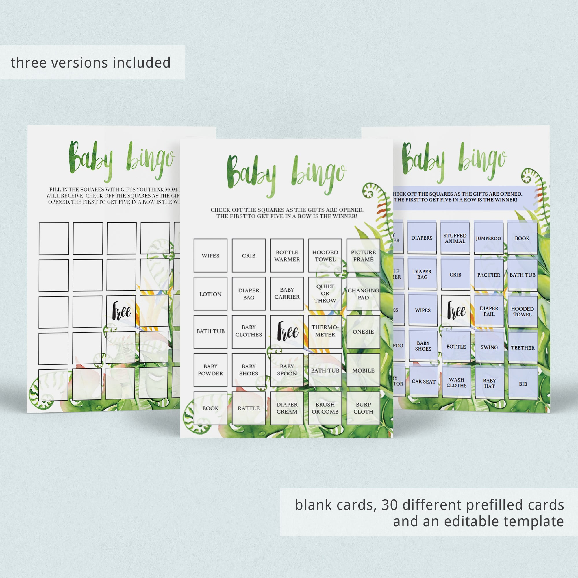 Tropical baby bingo game set download by LittleSizzle
