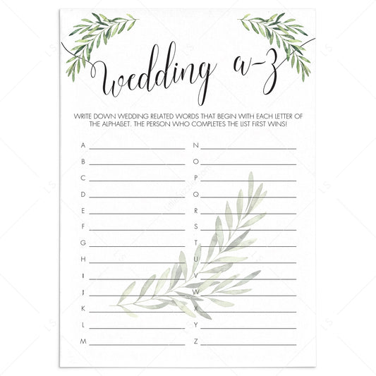 Garden Wedding A-Z Game Instant Download by LittleSizzle