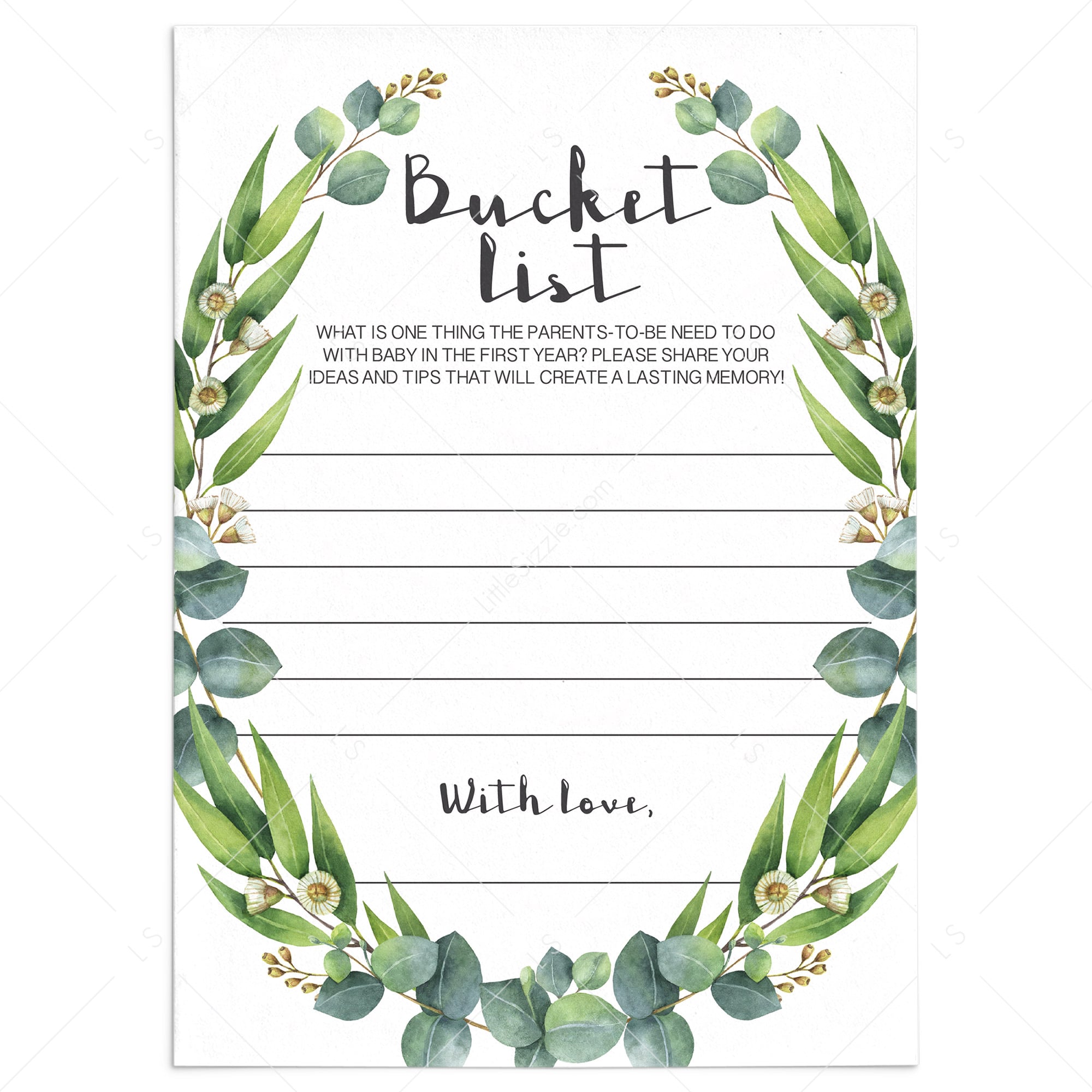 Printable Bucket List for Baby Cards with Green Wreath by LittleSizzle