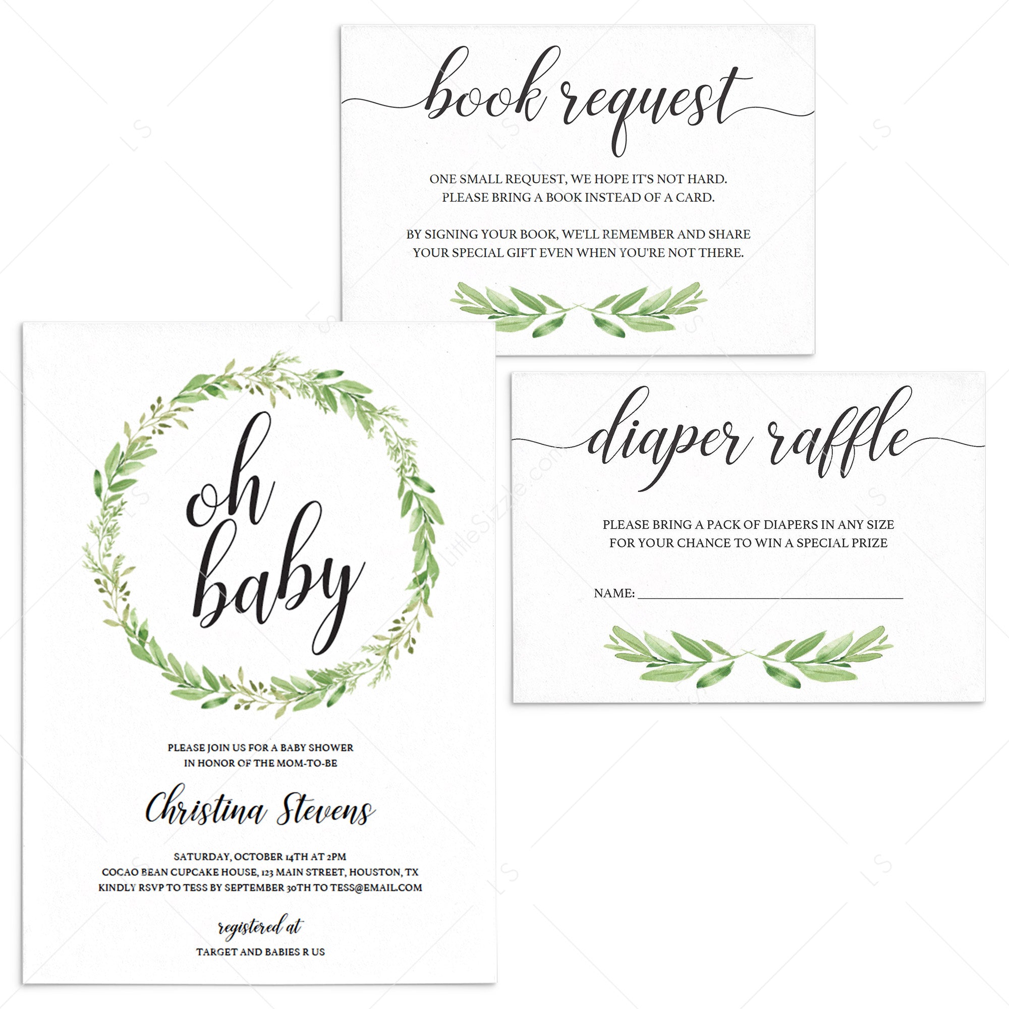 Greenery Baby Shower Invitation Set Download by LittleSizzle
