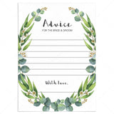 Printable Advice Cards for the Bride and Groom with Green Wreath by LittleSizzle