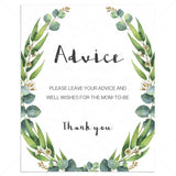 Green leaves wreath baby shower decor printable by LittleSizzle