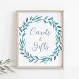 Printable Cards and Gifts Sign with Watercolor Wreath