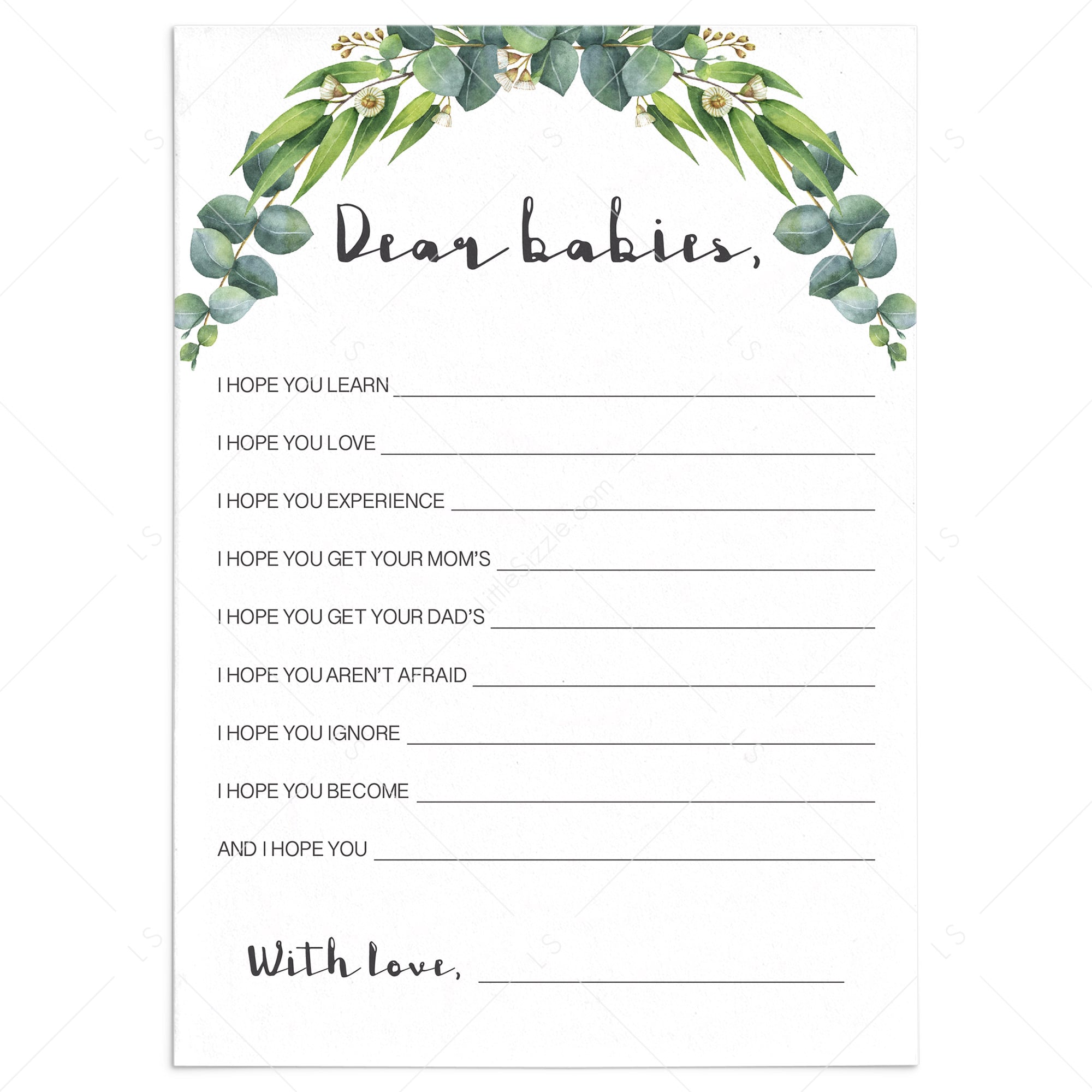 Wishes Twin Babies baby shower game printable | download LittleSizzle