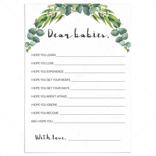 Wishes for baby twins baby shower game printable by LittleSizzle