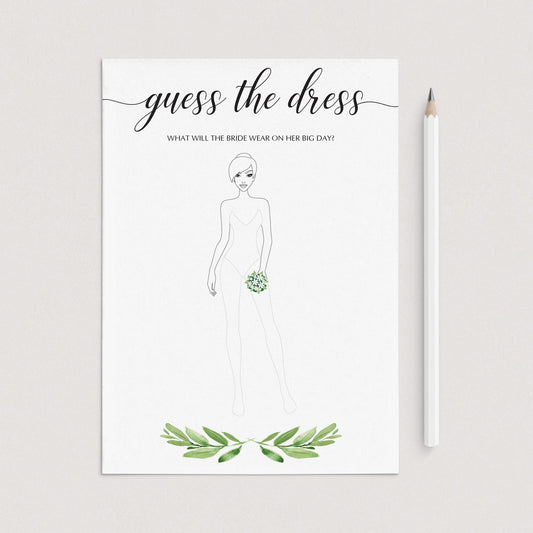 green bridal shower draw the dress game instant download