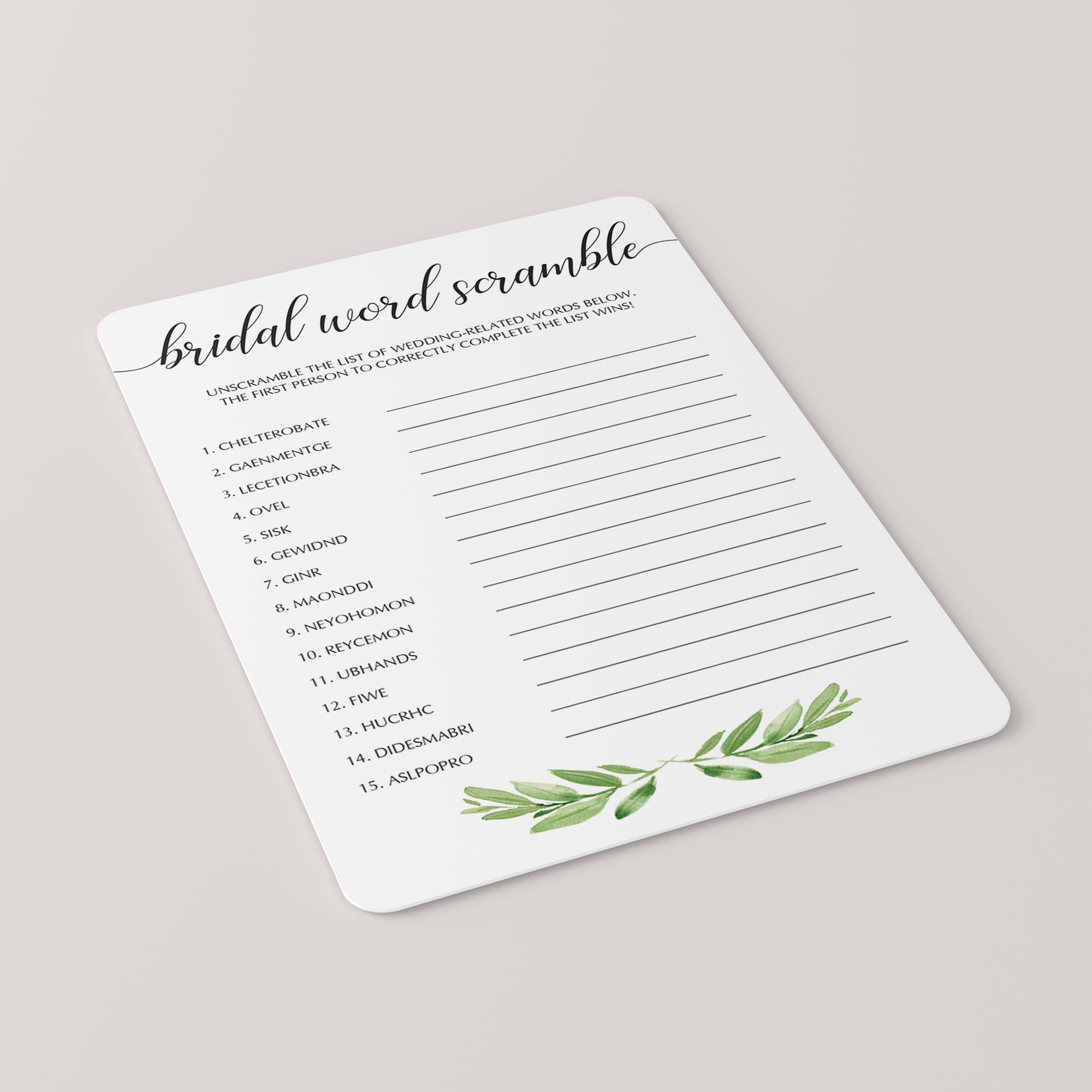 guess the word game for bridal shower botanical