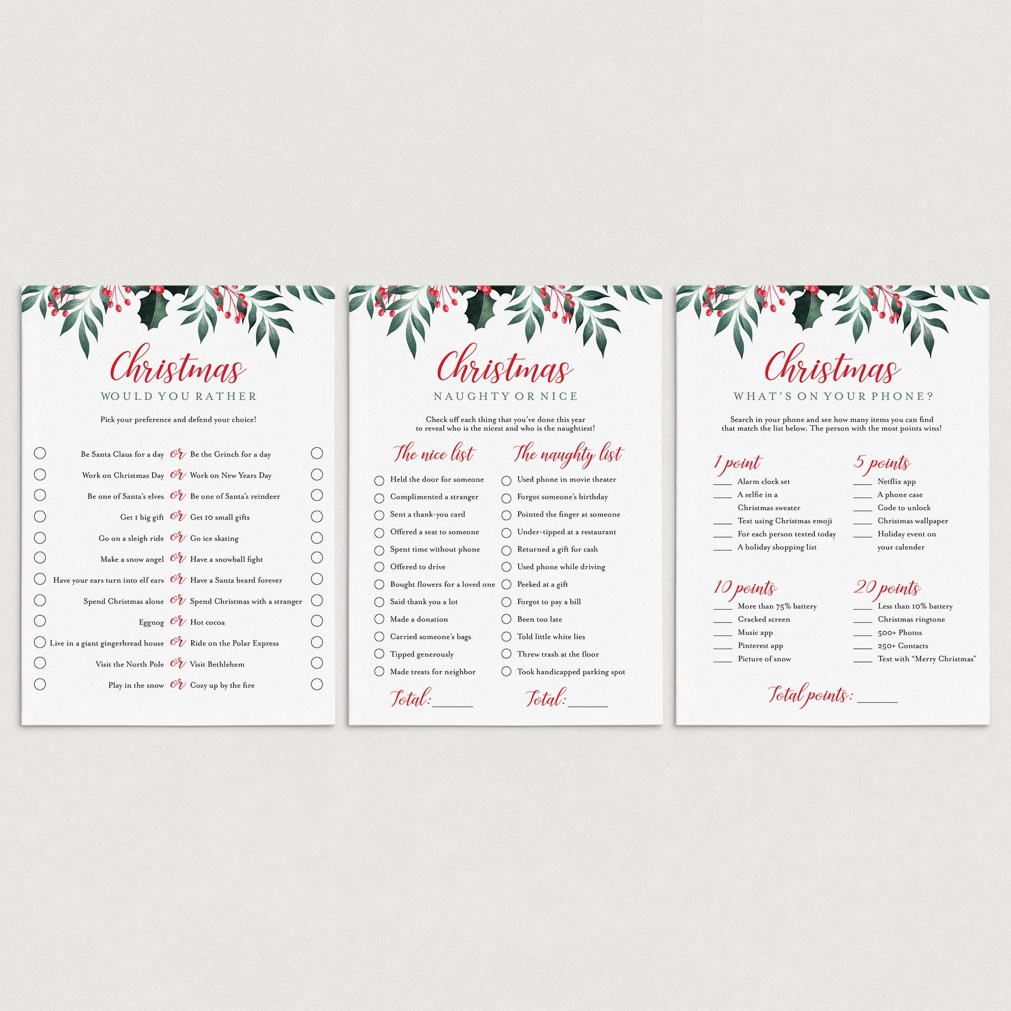 Greenery Christmas Party Games for Adults by LittleSizzle