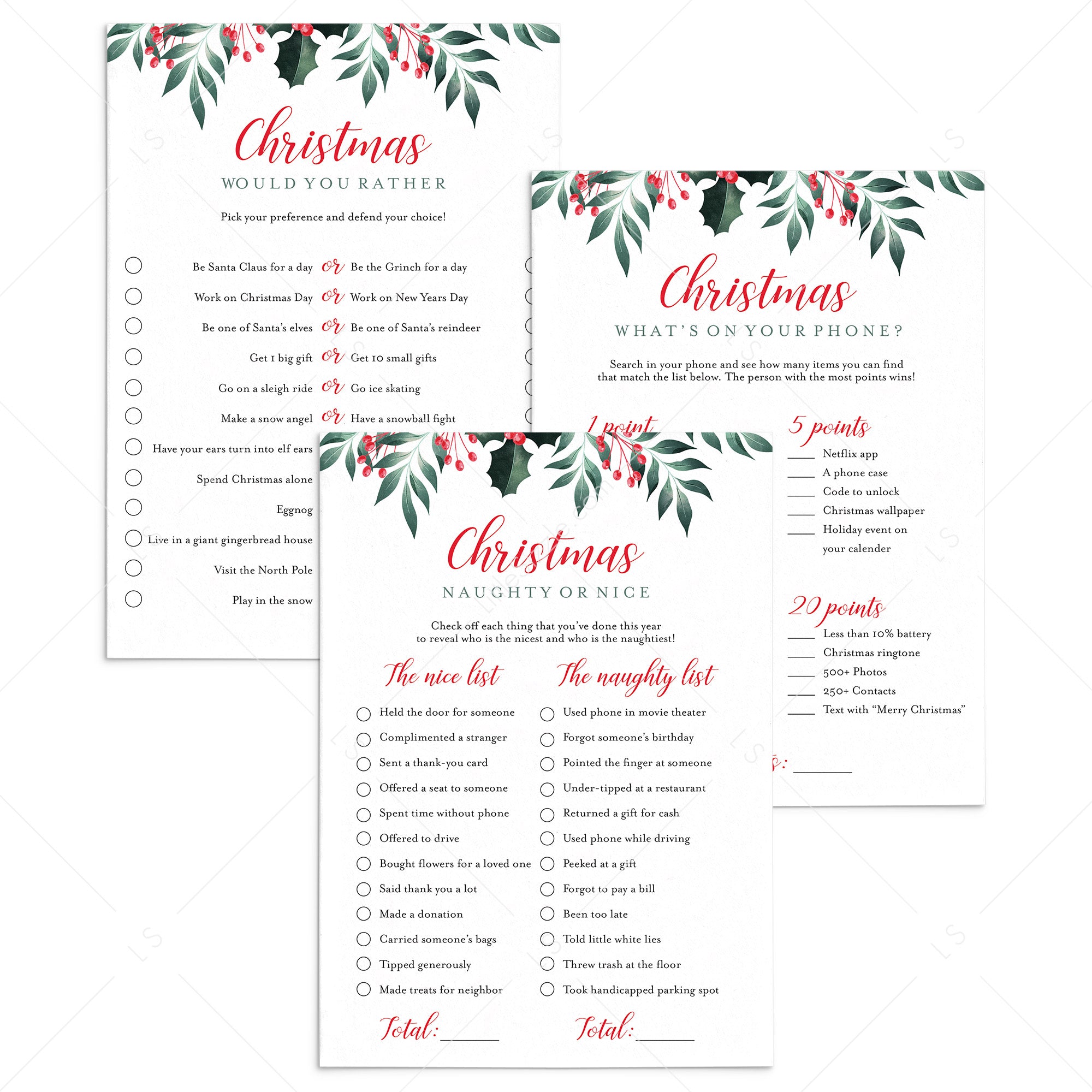 Greenery Christmas Party Games for Adults by LittleSizzle