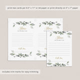 Green And Gold Bridal Shower Advice Cards Digital Files