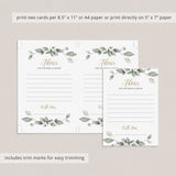 Gold And Green Wedding Advice Cards Printable